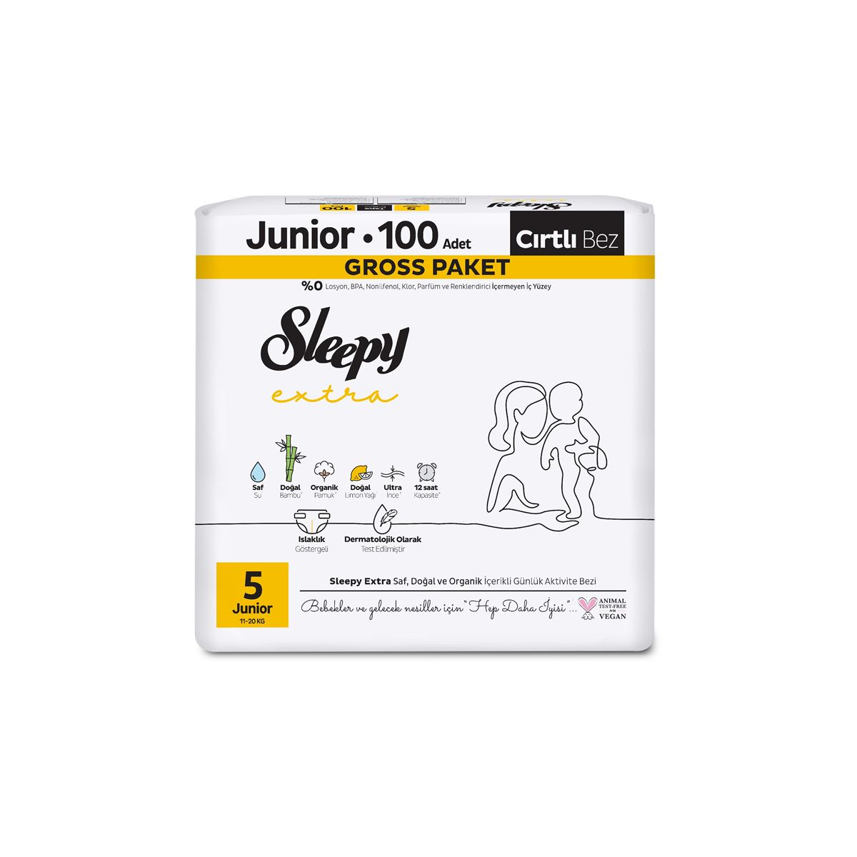 Sleepy Extra Günlük Aktivite Gross Paket Bebek Bezi 5 Numara Junior 100 Adet