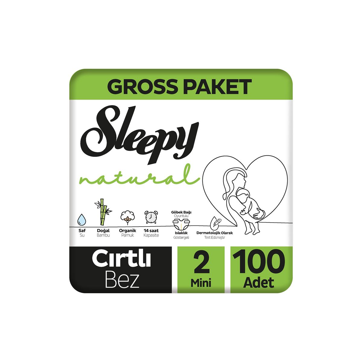 Sleepy Natural Gross Paket Bebek Bezi 2 Numara Mini 100 Adet