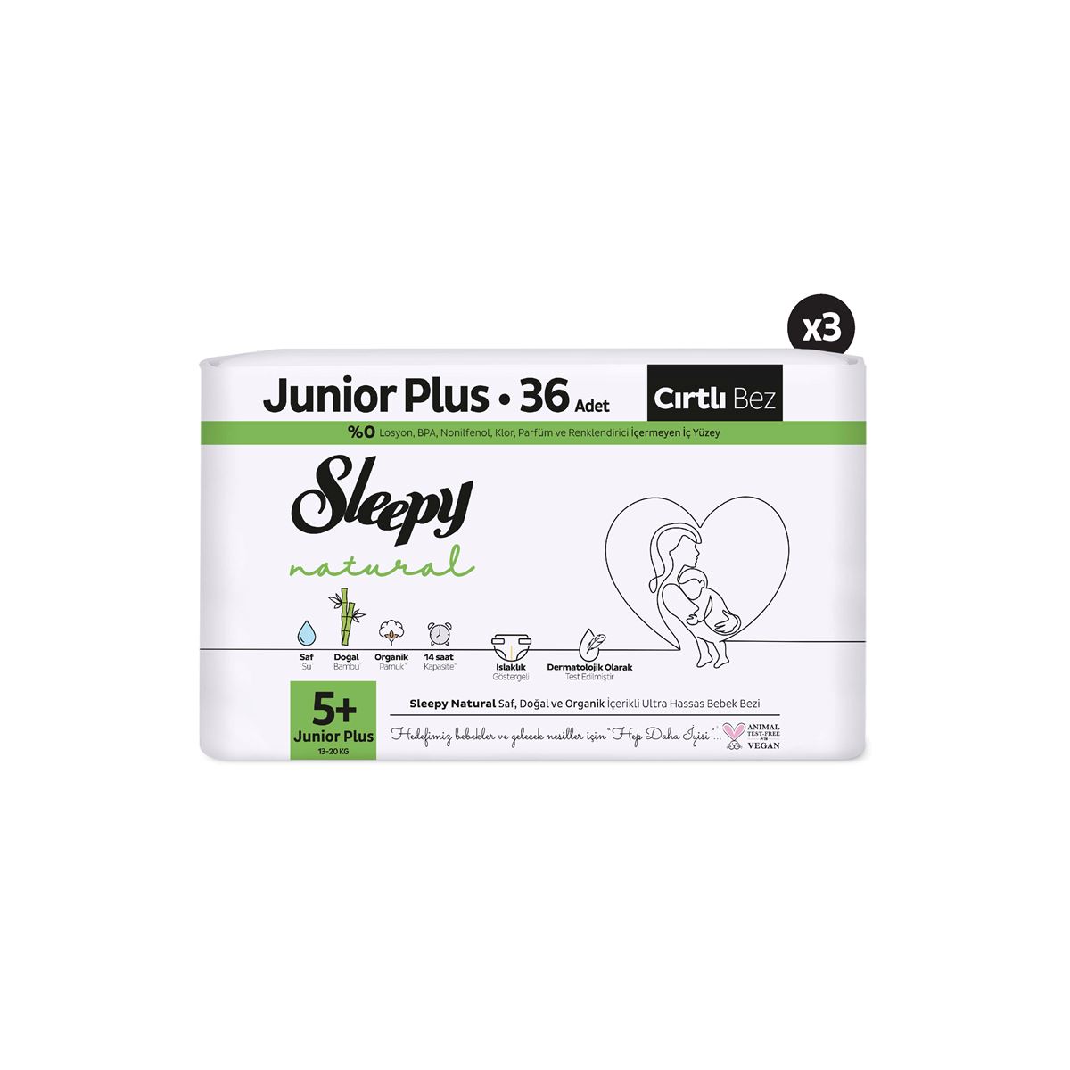 Sleepy Natural Avantajlı Paket Bebek Bezi 5+ Numara Junior Plus 108 Adet