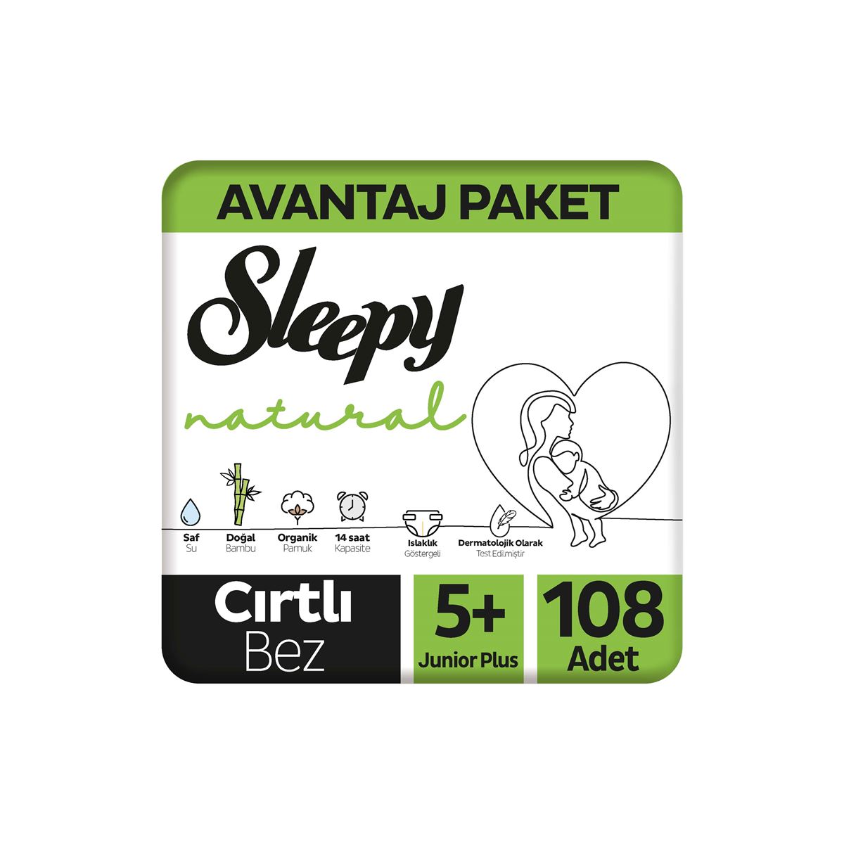 Sleepy Natural Avantajlı Paket Bebek Bezi 5+ Numara Junior Plus 108 Adet