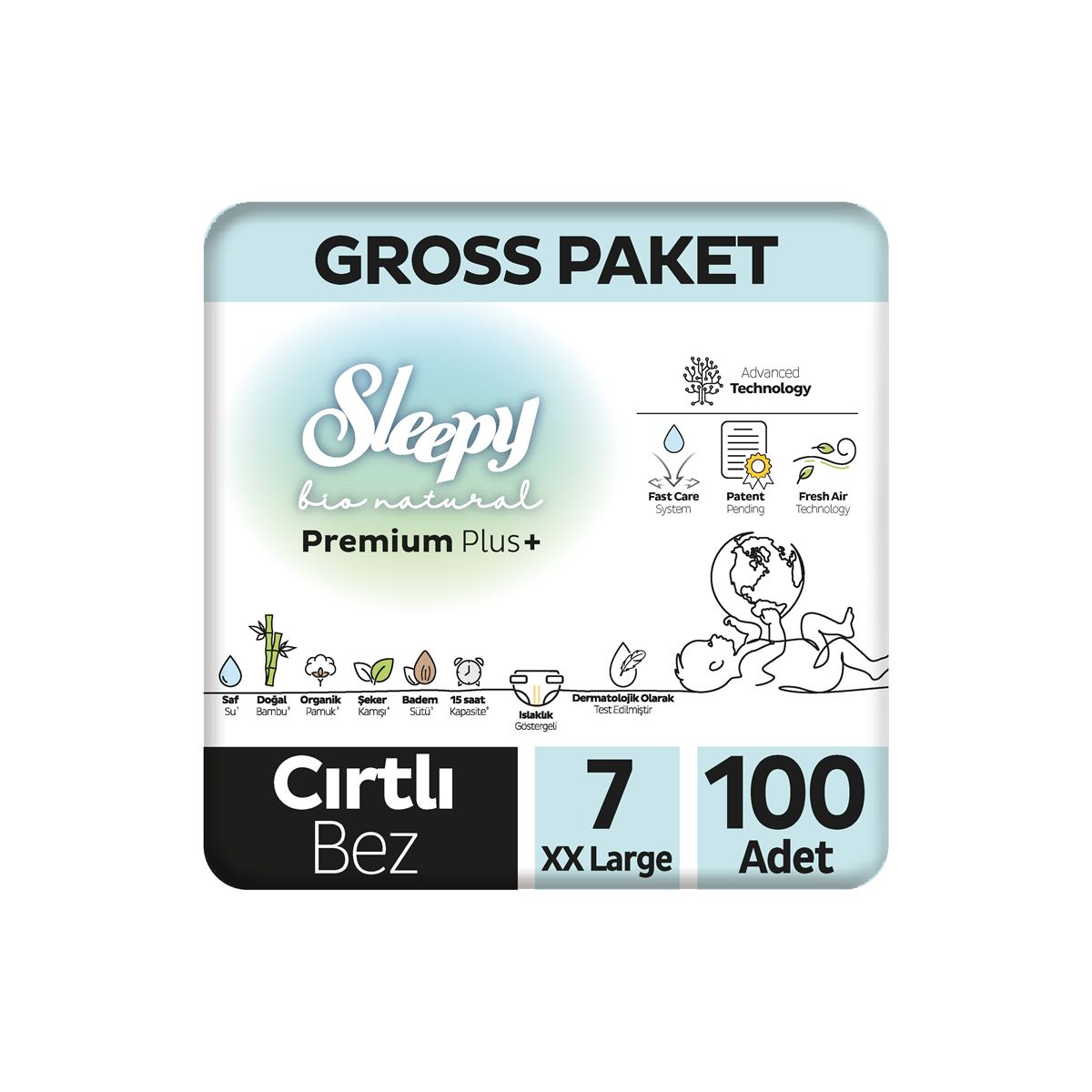 Sleepy Bio Natural Premium Plus Gross Paket Bebek Bezi 7 Numara Xxlarge 100 Adet