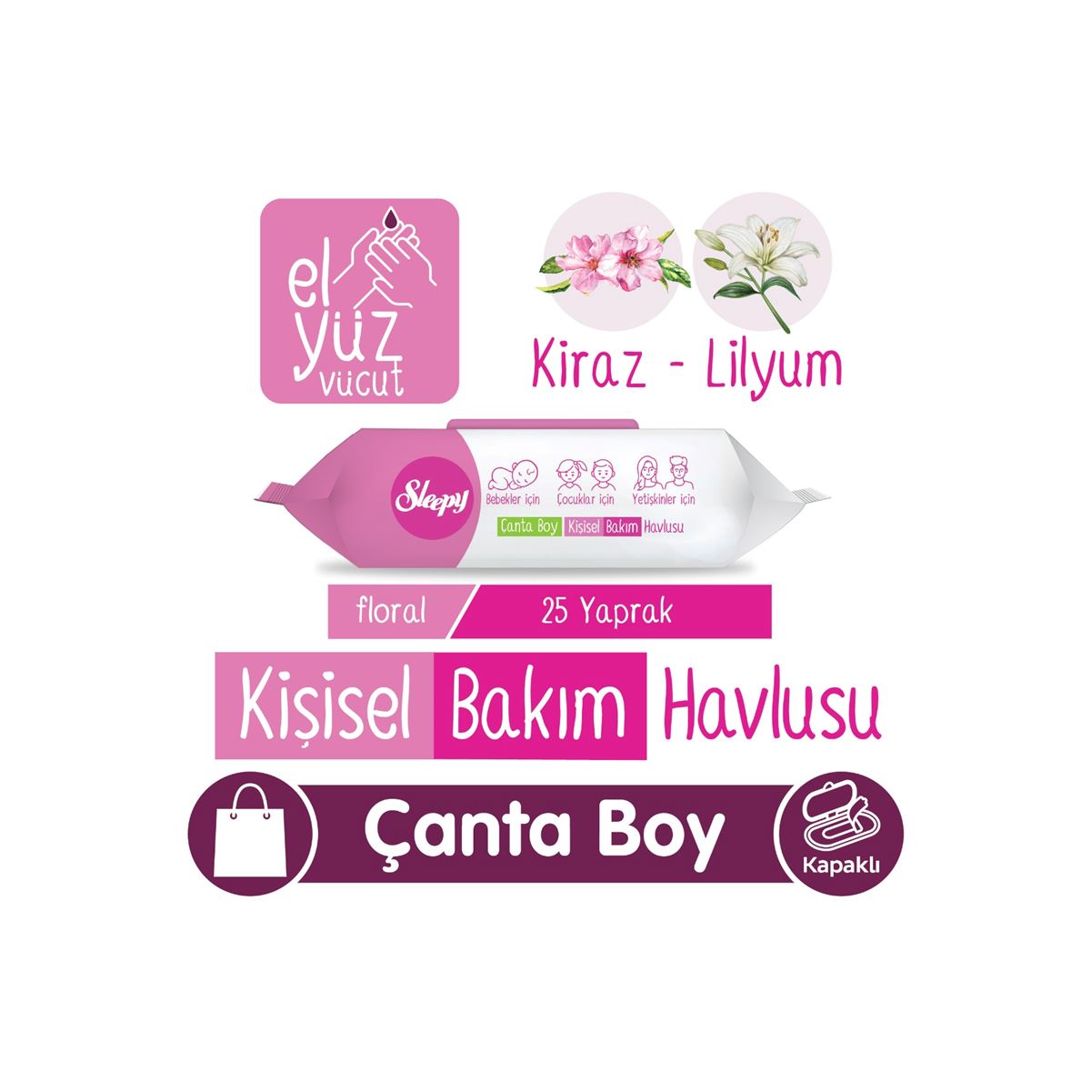 Sleepy Floral Kişisel Bakım Havlusu Çanta Boy 25 Yaprak