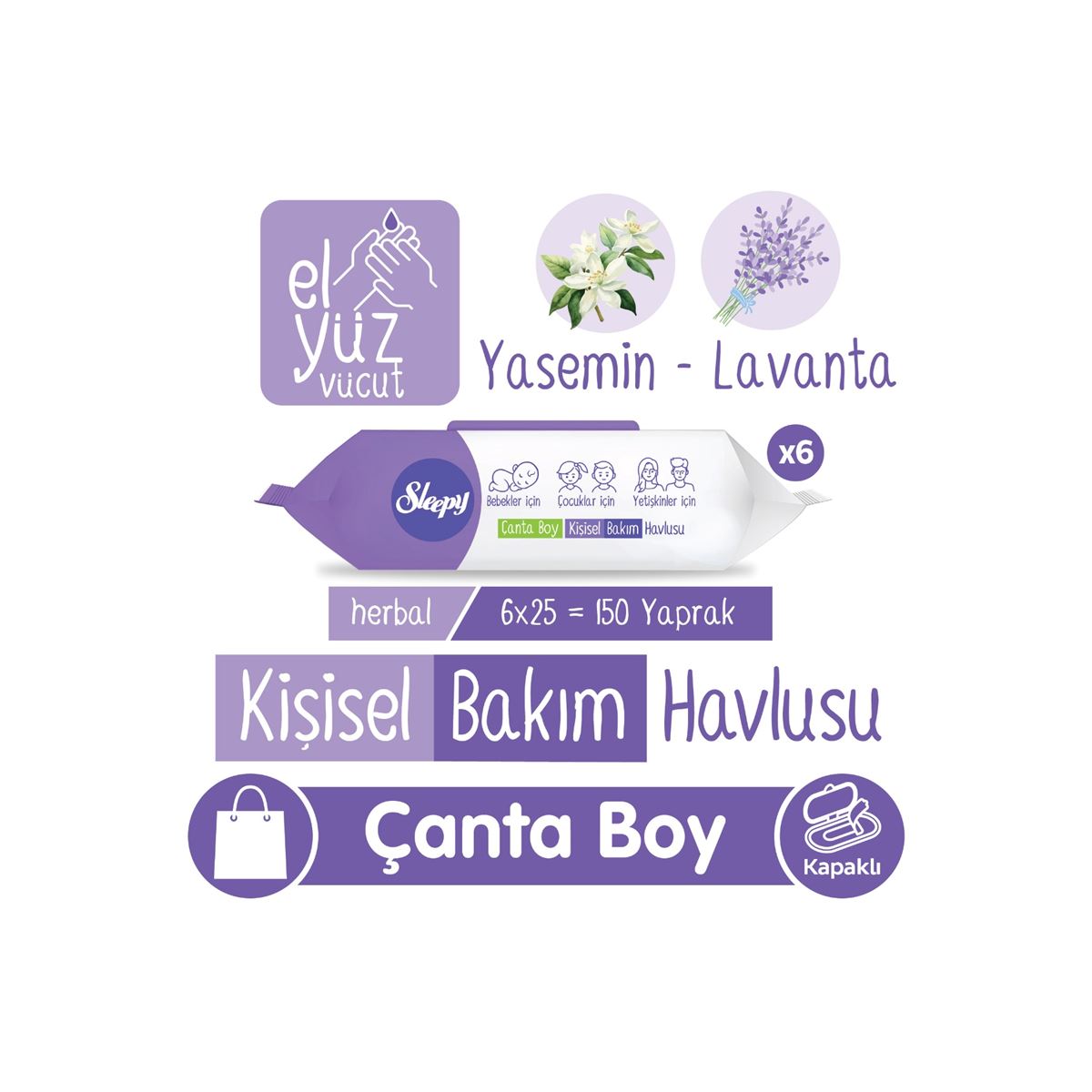 Sleepy Herbal Kişisel Bakım Havlusu Çanta Boy 6x25 (150 Yaprak)