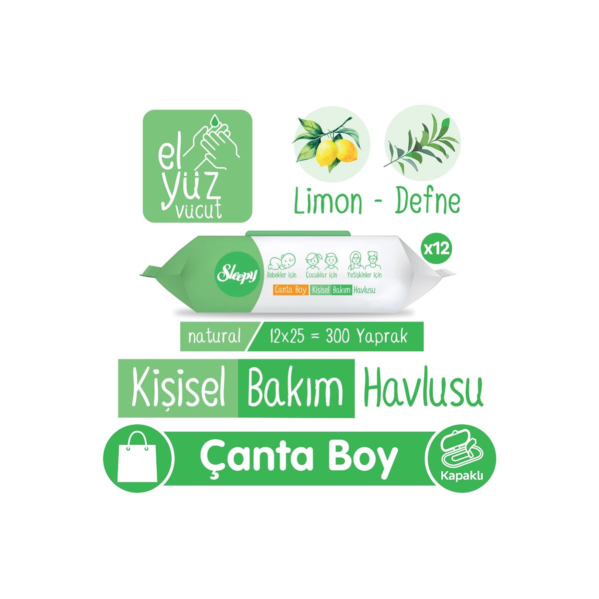 Sleepy Natural Kişisel Bakım Havlusu Çanta Boy 12x25 (300 Yaprak)