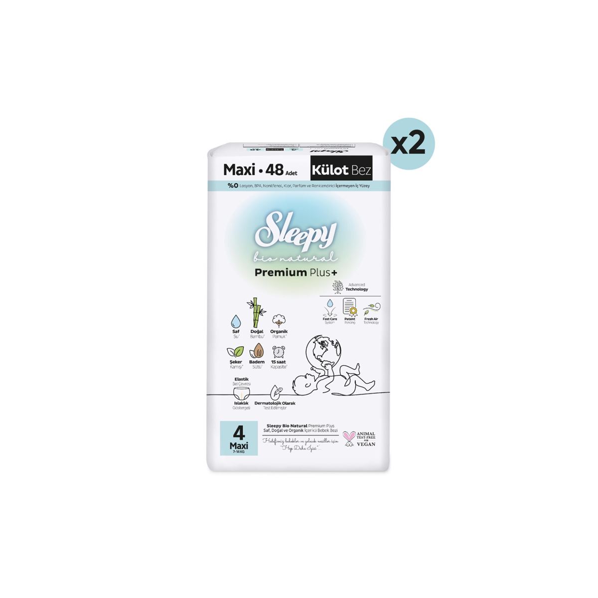 Sleepy Bio Natural Premium Plus Süper Paket Külot Bez 4 Numara Maxi 96 Adet