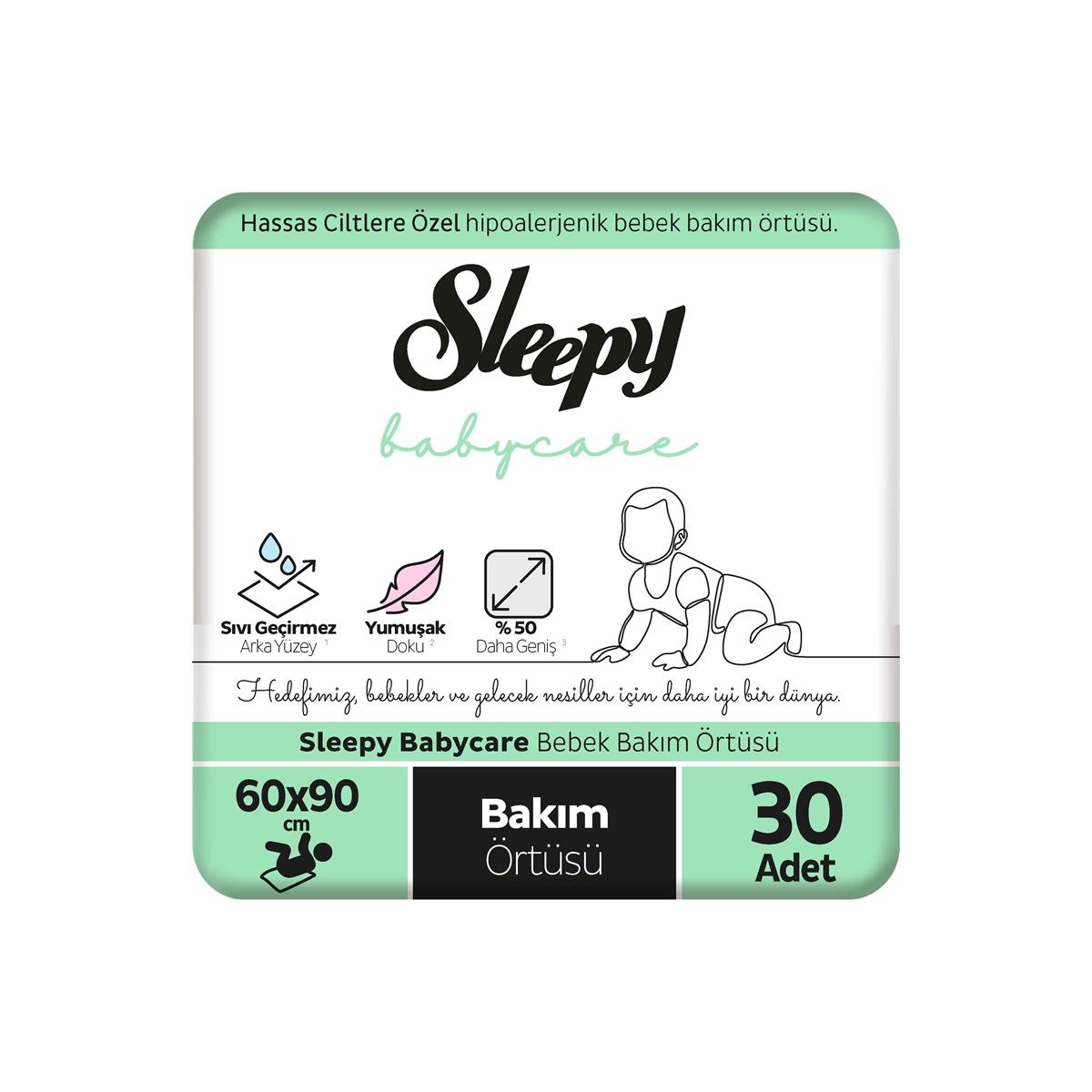 Sleepy Babycare Bebek Bakım Örtüsü 60x90 cm 3x10 30 Adet