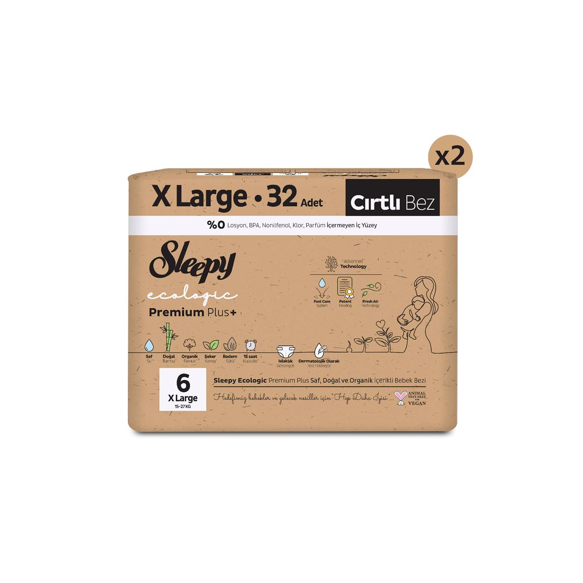 Sleepy Ecologic Premium Plus Süper Paket Bebek Bezi 6 Numara Xlarge 64 Adet