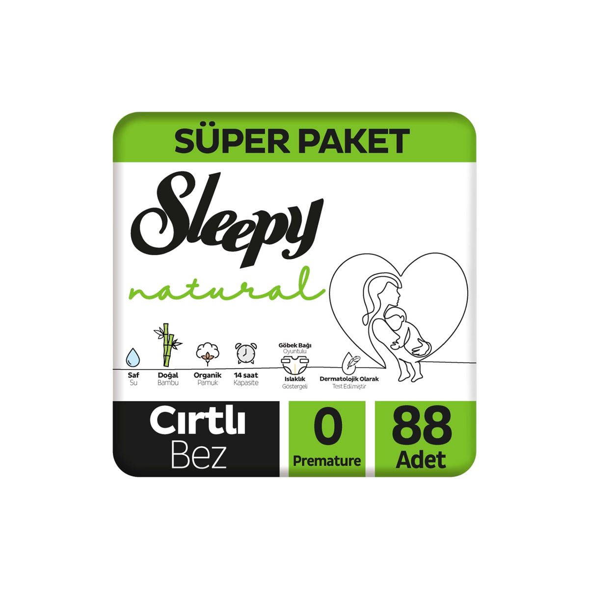 Sleepy Natural Süper Paket Bebek Bezi 0 Numara Premature 88 Adet