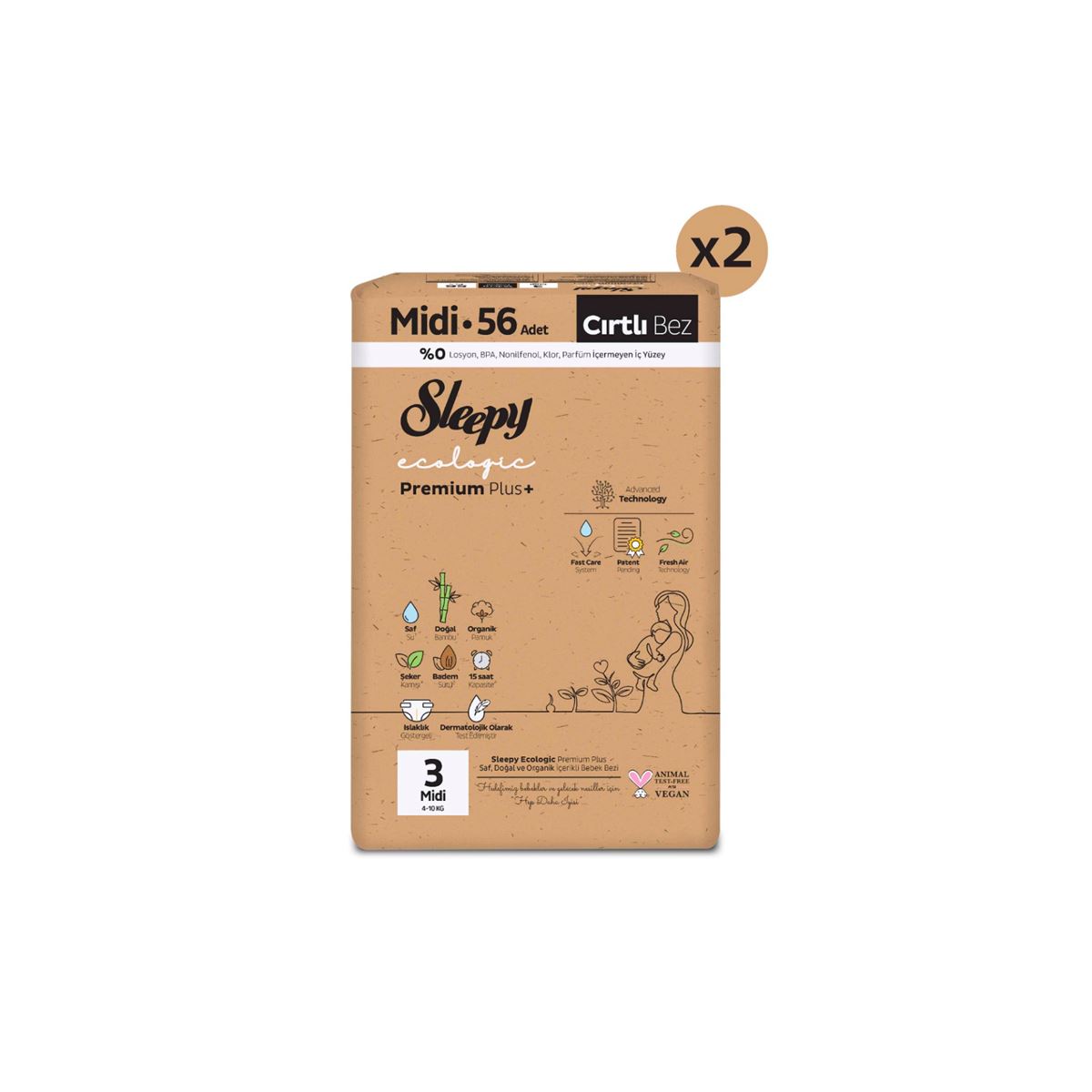 Sleepy Ecologic Premium Plus Süper Paket Bebek Bezi 3 Numara Midi 112 Adet