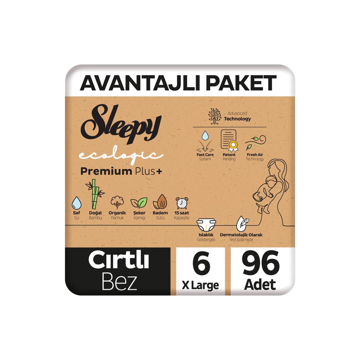 Sleepy Ecologic Premium Plus Avantajlı Paket Bebek Bezi 6 Numara 96 Adet