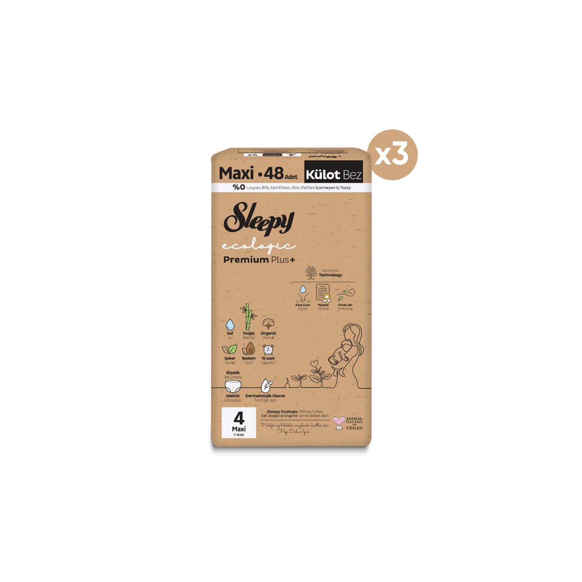 Sleepy Ecologic Premium Plus Avantajlı Paket Külot Bez 4 Numara Maxi 144 Adet