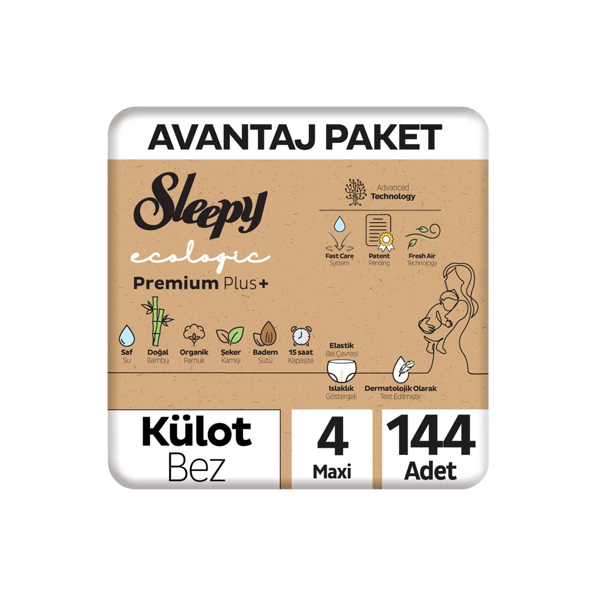 Sleepy Ecologic Premium Plus Avantajlı Paket Külot Bez 4 Numara Maxi 144 Adet