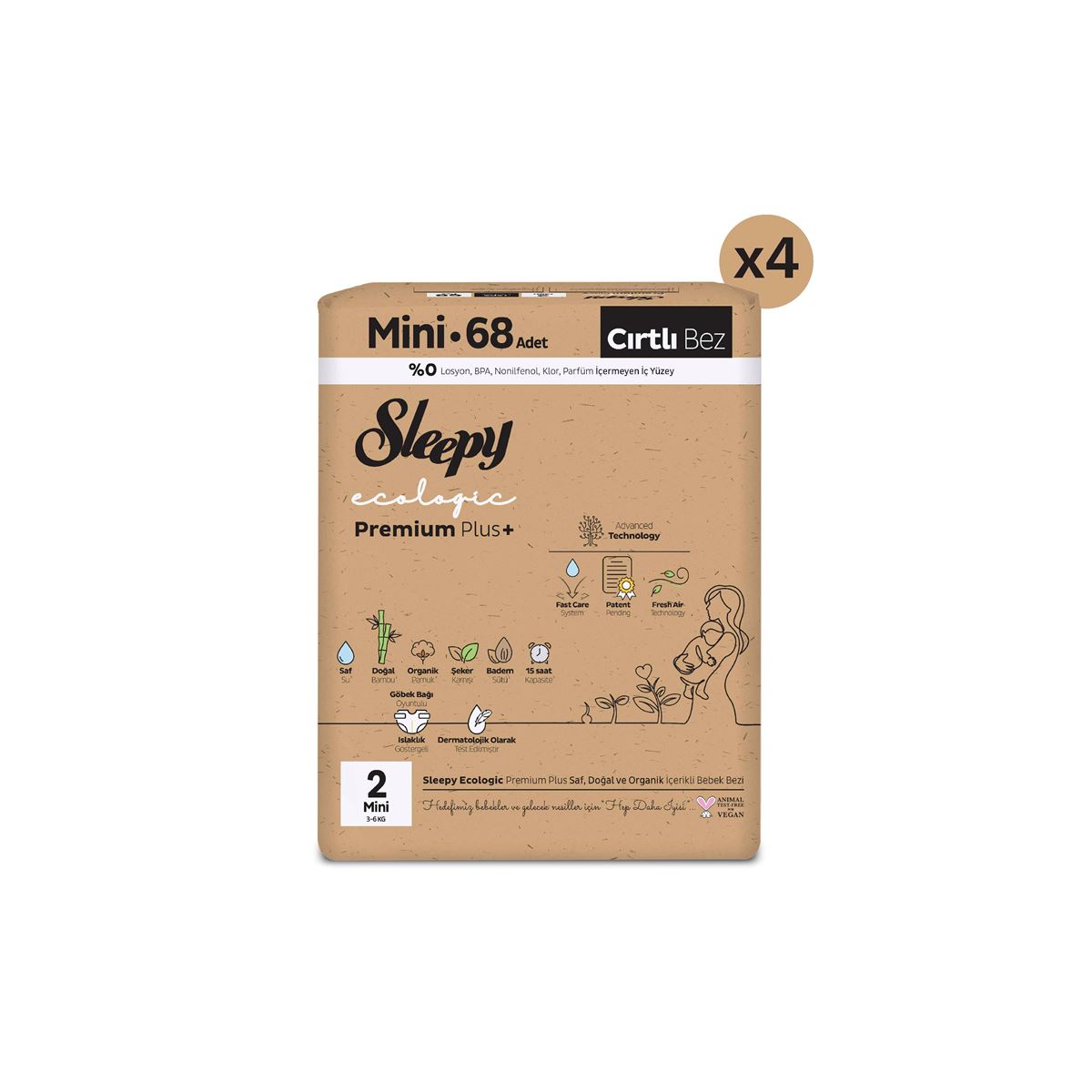 Sleepy Ecologic Premium Plus Efsane Paket Bebek Bezi 2 Numara Mini 272 Adet