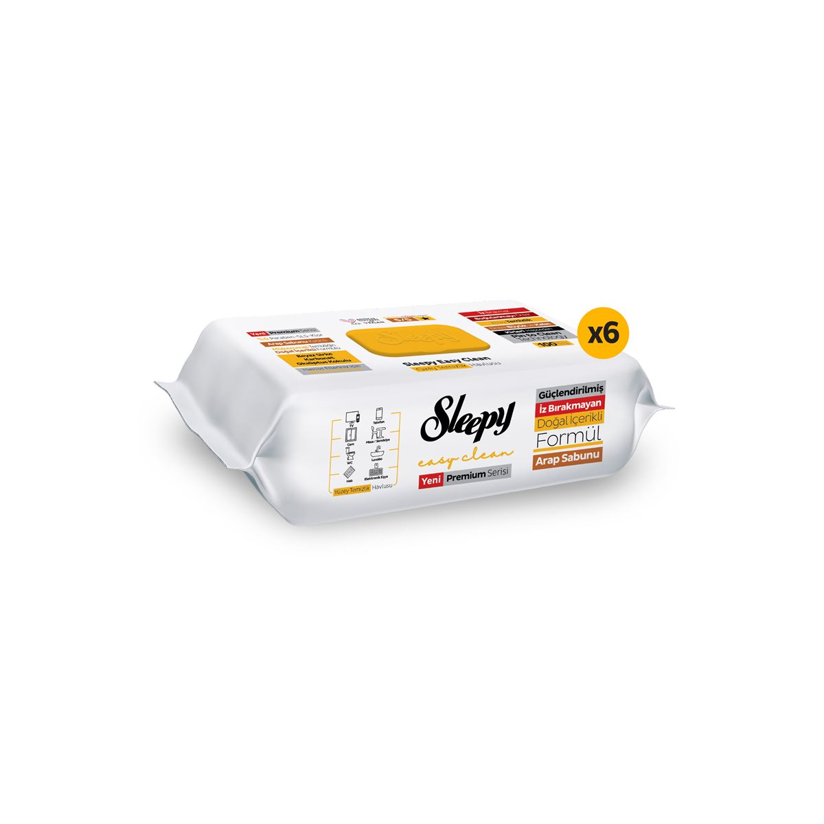 Sleepy Easy Clean Premium Arap Sabunu Katkılı Yüzey Temizlik Havlusu Mendili 6x100 (600 Yaprak)