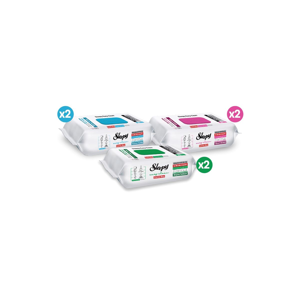Sleepy Easy Clean Beyaz Sabun + Lilyum + Okyanus Yüzey Temizlik Havlusu Çanta Boy 6x20 (120 Yaprak)
