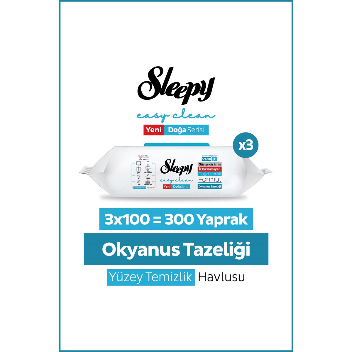 Sleepy Ocean Yüzey Temizlik Havlusu Mendili Okyanus Tazeliği 3x100 (300 Yaprak)