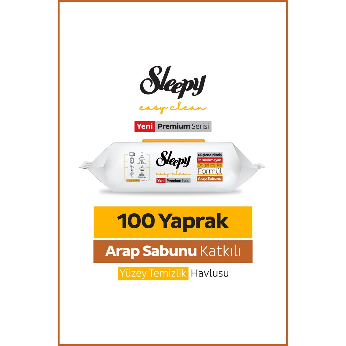 Sleepy Easy Clean Premium Arap Sabunu Katkılı Yüzey Temizlik Havlusu Mendili 100 Yaprak