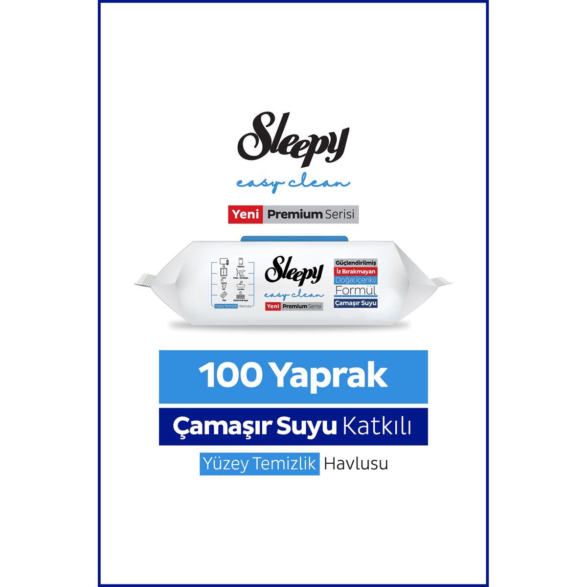 Sleepy Easy Clean Premium Çamaşır Suyu Katkılı Yüzey Temizlik Havlusu Mendili 100 Yaprak