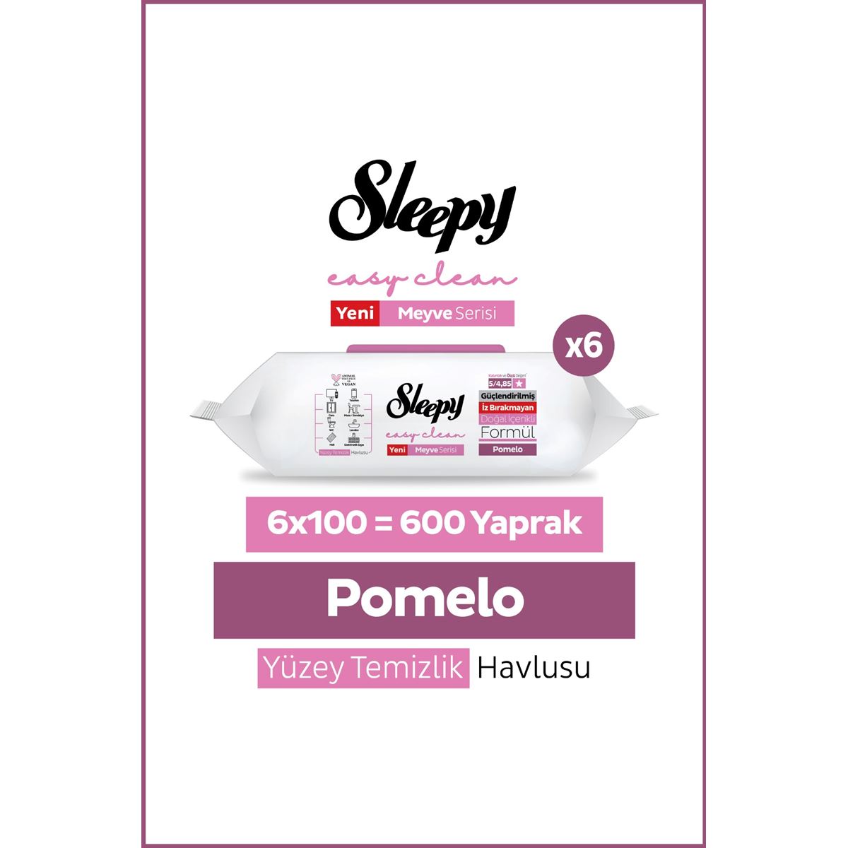 Sleepy Meyve Serisi Yüzey Temizlik Havlusu Mendili Pomelo 6x100 (600 Yaprak)