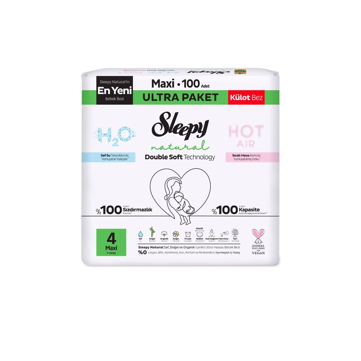 Sleepy Natural Double Soft Ultra Paket Külot Bez 4 Numara Maxi 100 Adet