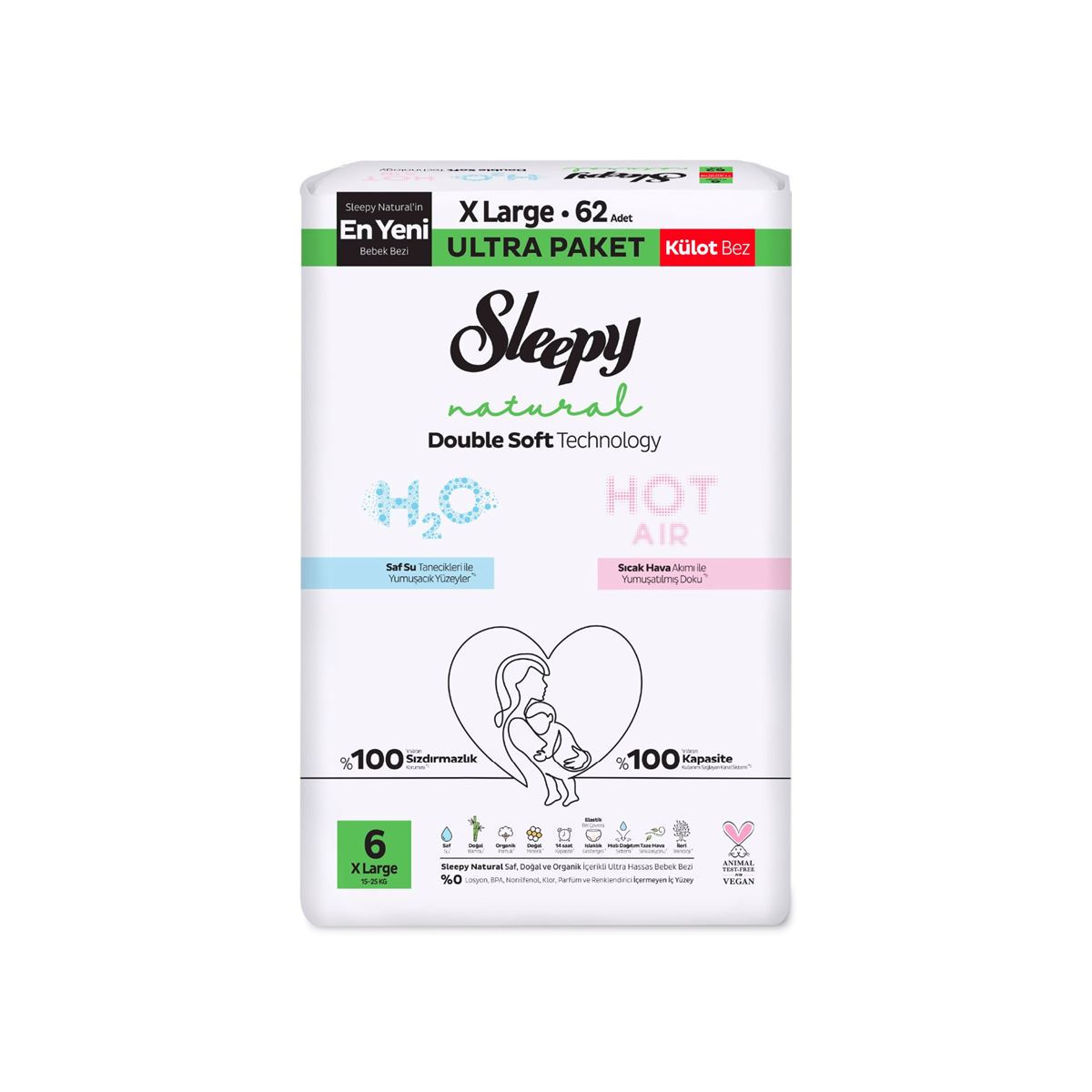 Sleepy Natural Double Soft Ultra Paket Külot Bez 6 Numara Xlarge 62 Adet
