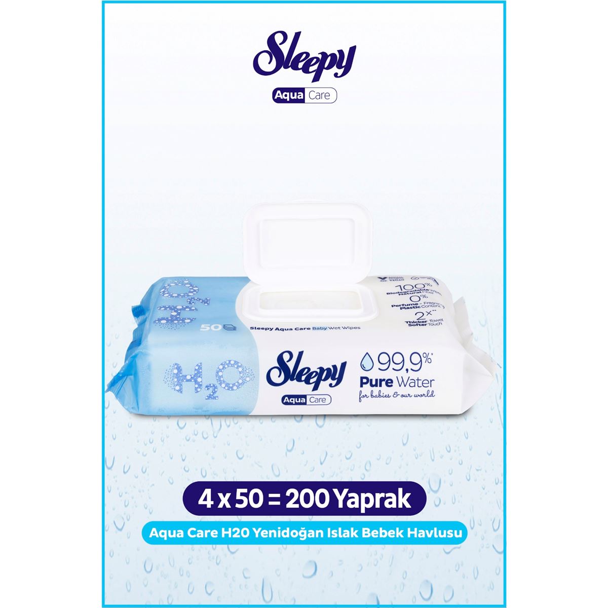 Sleepy AquaCare H2O Yenidoğan Islak Bebek Havlusu 4X50