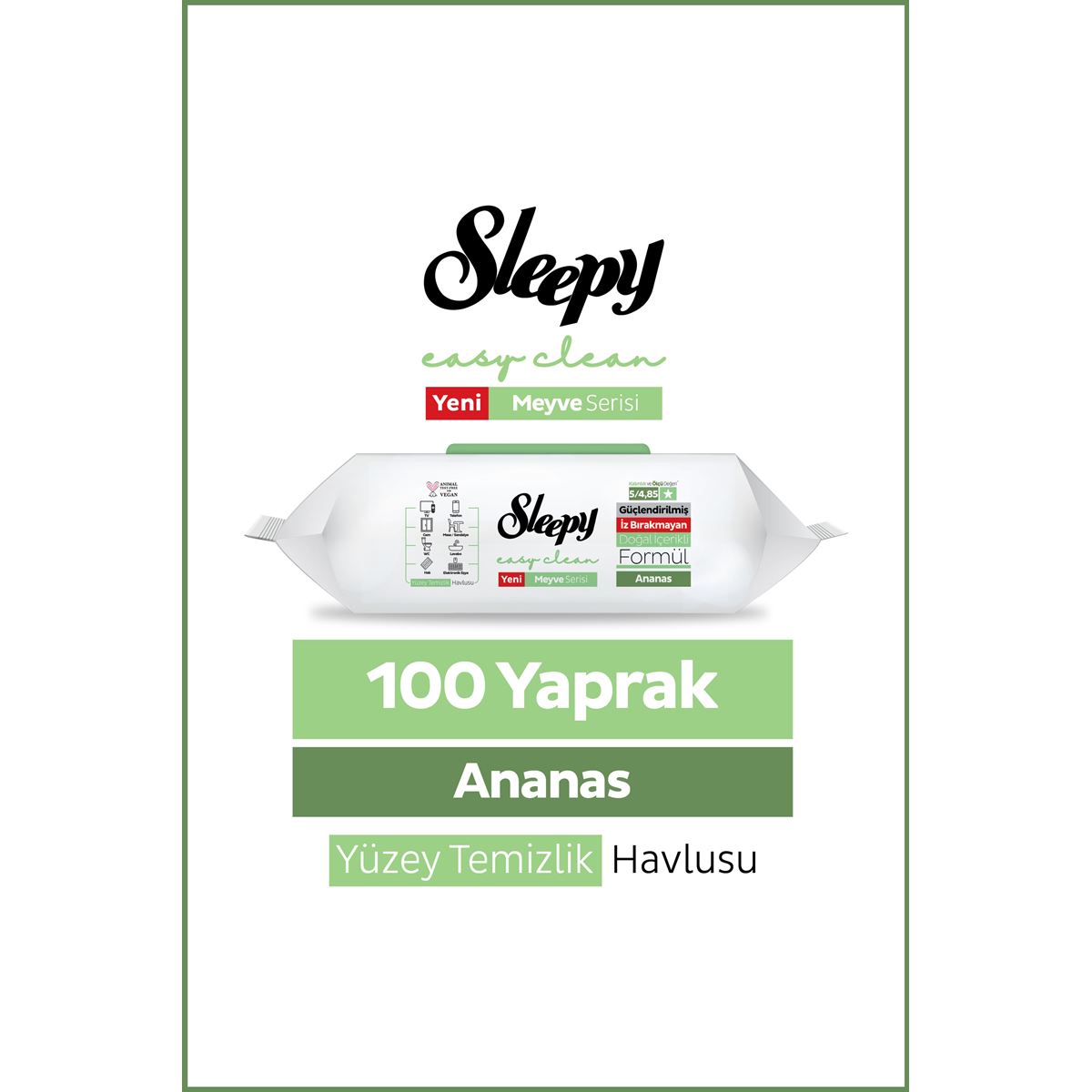 Sleepy Meyve Serisi Yüzey Temizlik Havlusu Mendili Ananas 100 Yaprak