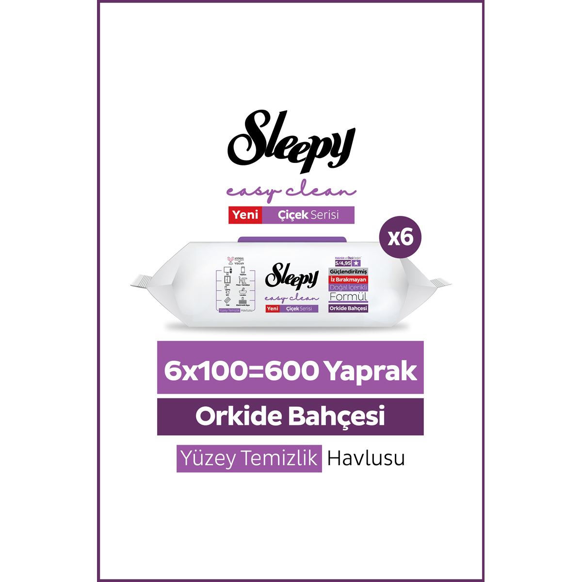 Sleepy Easy Clean Orkide Bahçesi Yüzey Temizlik Havlusu Mendili 6x100 (600 Yaprak)