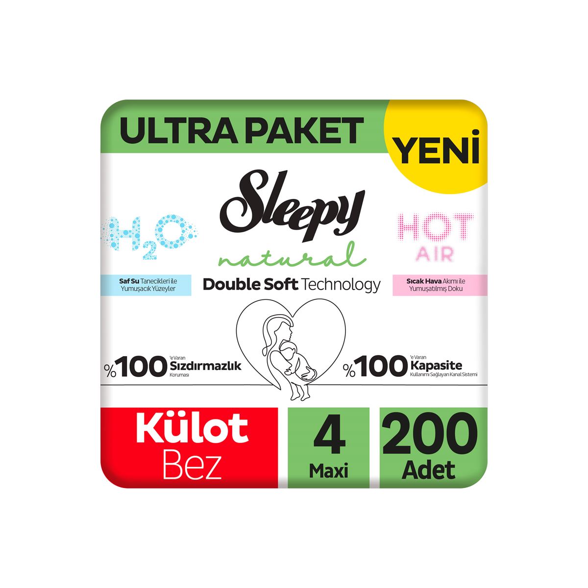 Sleepy Natural Double Soft Ultra Paket Külot Bez 4 Numara Maxi 200 Adet