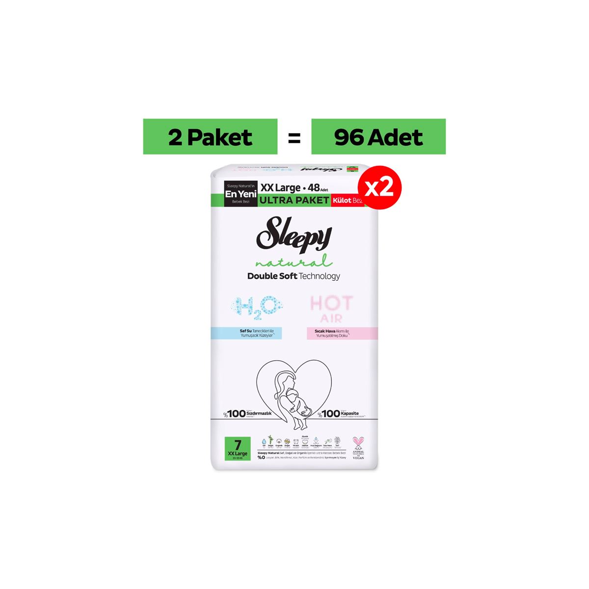 Sleepy Natural Double Soft Ultra Paket Külot Bez 7 Numara Xxlarge 96 Adet