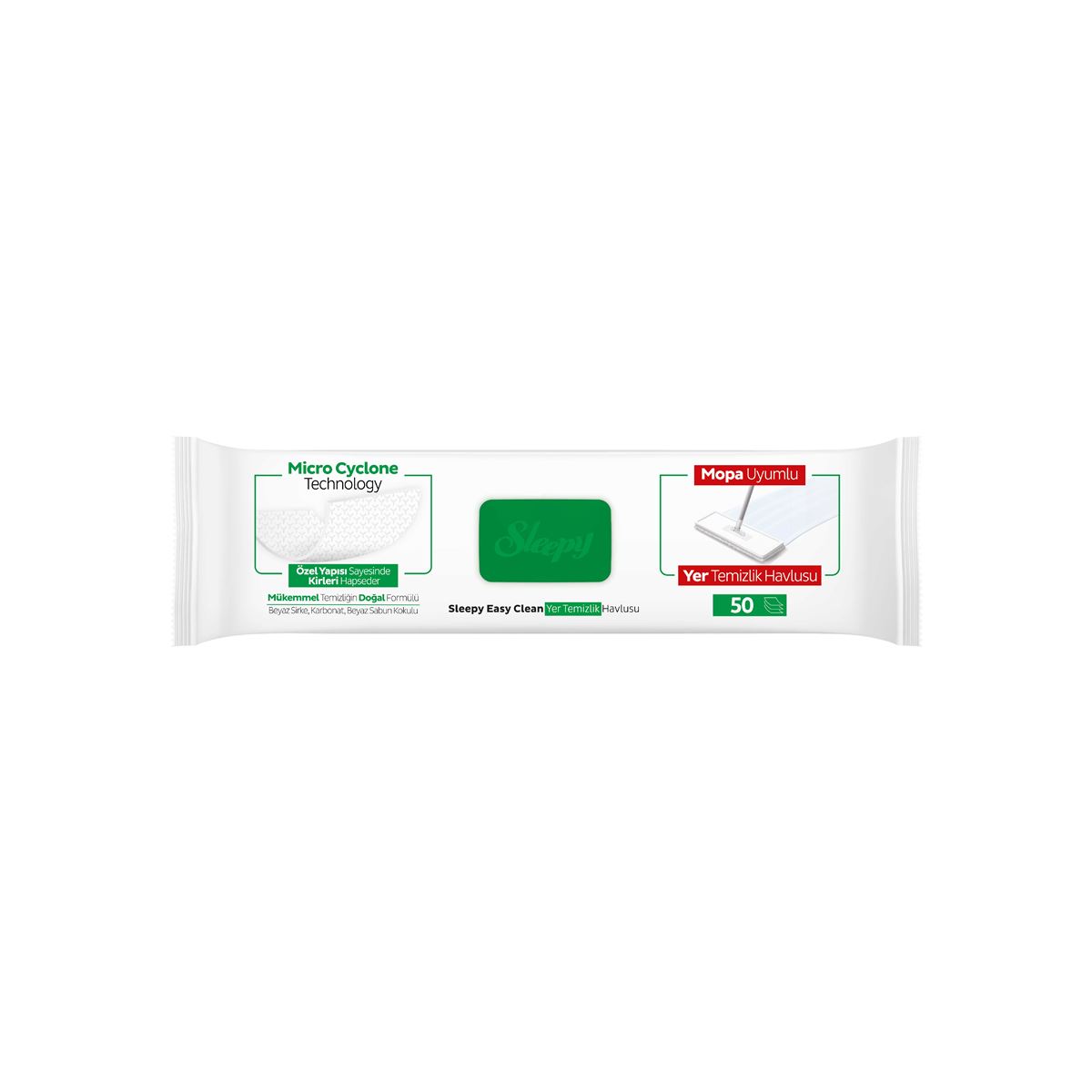 Sleepy Easy Clean Beyaz Sabun Katkılı Mopa Uyumlu Yer Temizlik Havlusu&Mendili 50 Yaprak