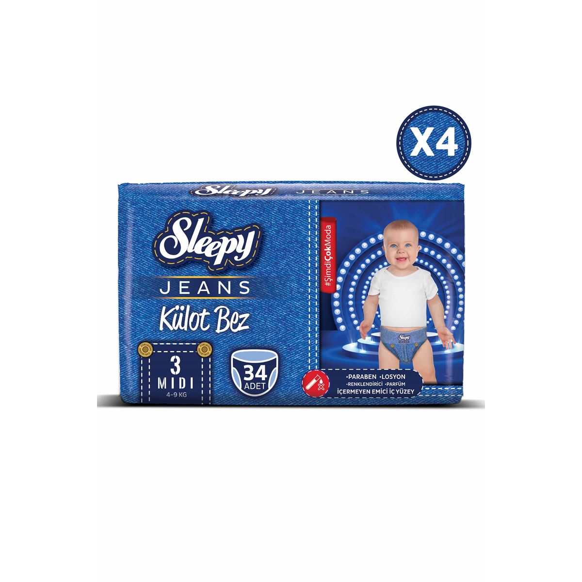 Sleepy Jeans KÜLOT Bez 3 Numara Midi 4’lü Jumbo 136 Adet