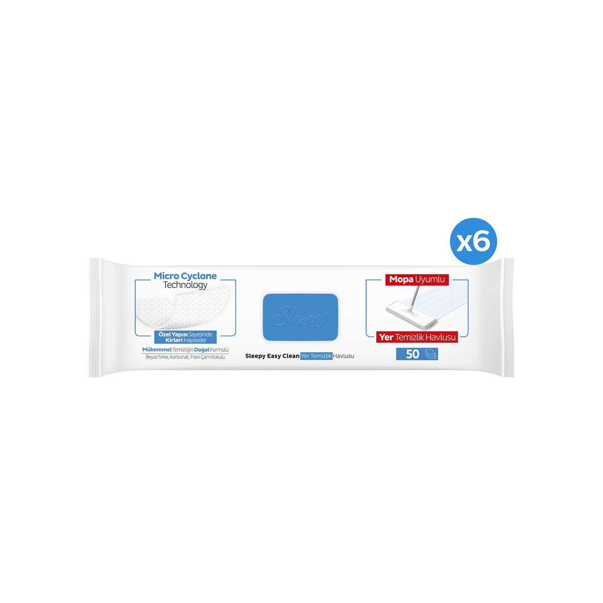 Sleepy Easy Clean Çamaşır Suyu Katkılı Mopa Uyumlu Yer Temizlik Havlusu&Mendili 6x50 (300 Yaprak)