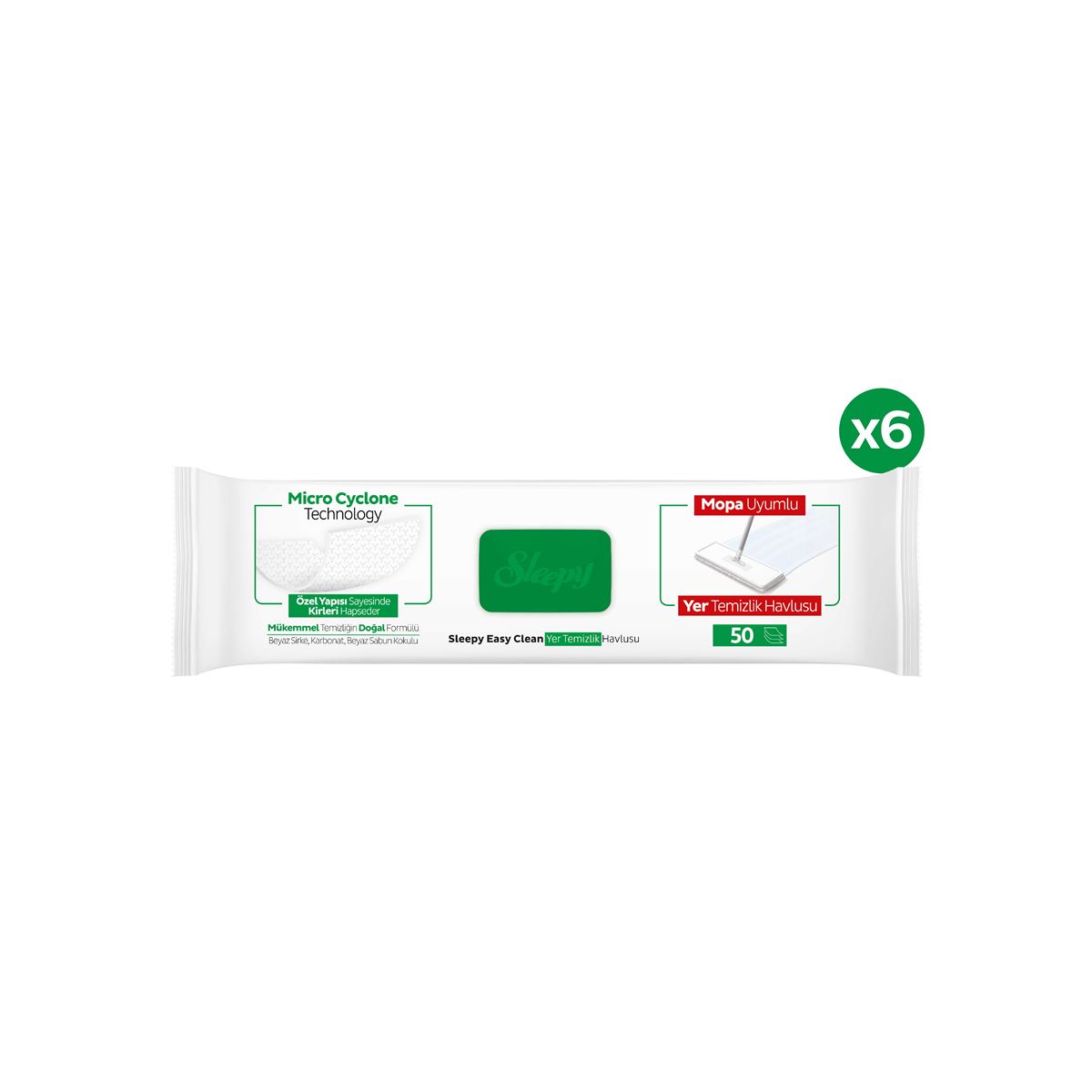 Sleepy Easy Clean Beyaz Sabun Katkılı Mopa Uyumlu Yer Temizlik Havlusu&Mendili 6x50 (300 Yaprak)