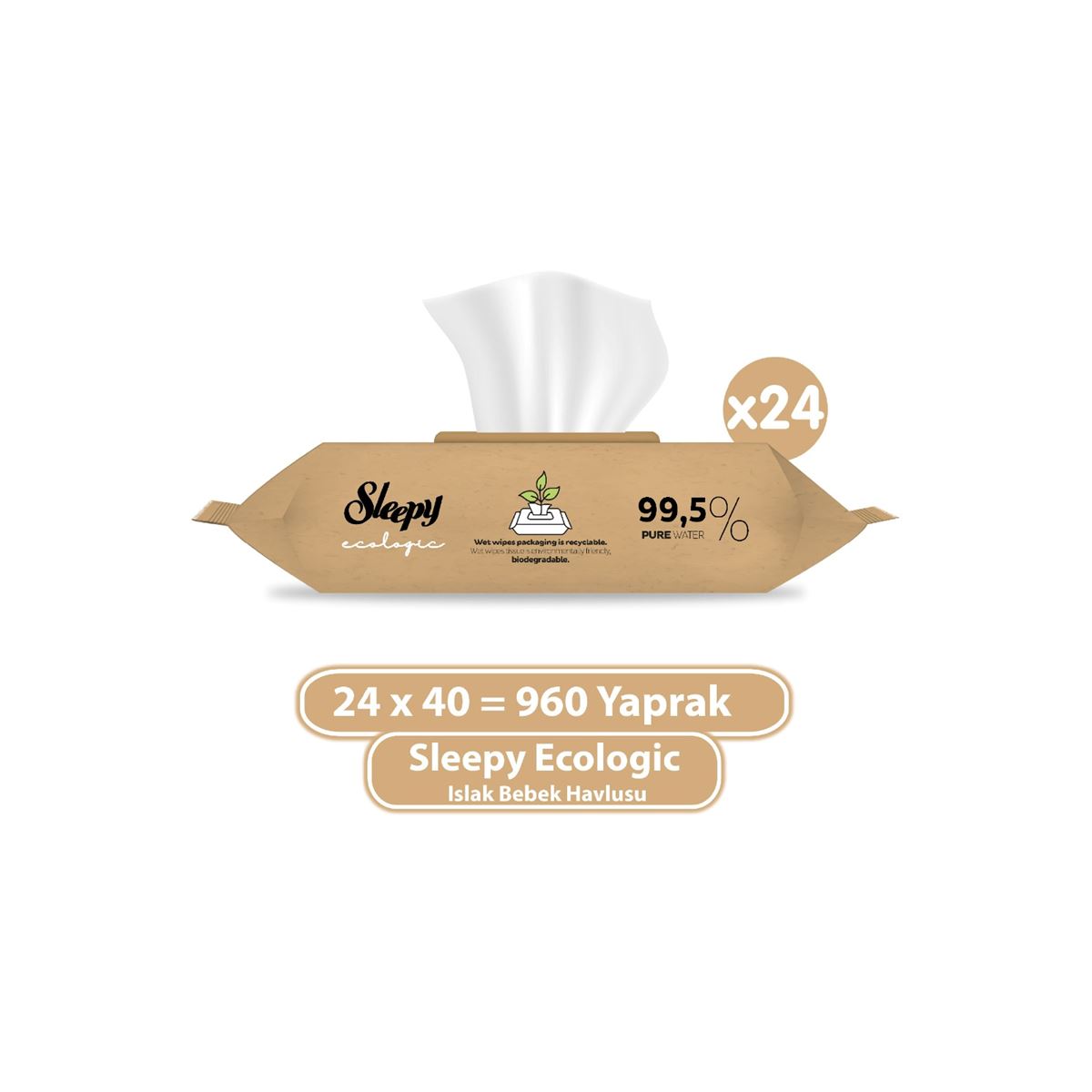 Sleepy Ecologic Yenidoğan Islak Bebek Bakım Havlusu 24x40 (960 Yaprak)
