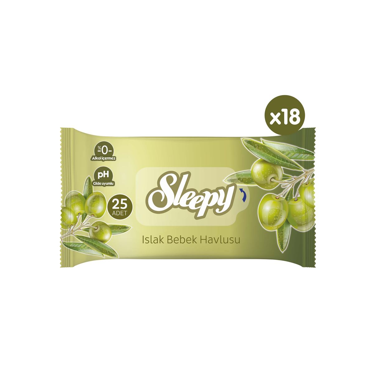 Sleepy Doğal Zeytinyağlı ve Pamuklu Islak Bebek Havlusu 18x25 (450 Yaprak)