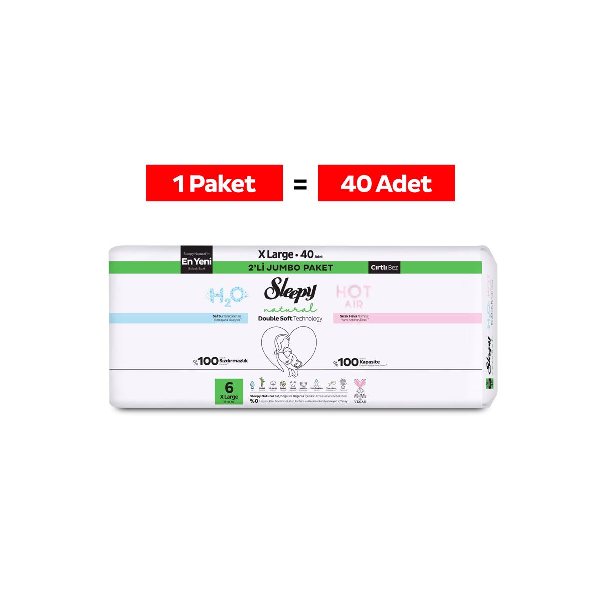 Sleepy Natural Double Soft Avantajlı Mega Paket Bebek Bezi 6 Numara Xlarge 40 Adet