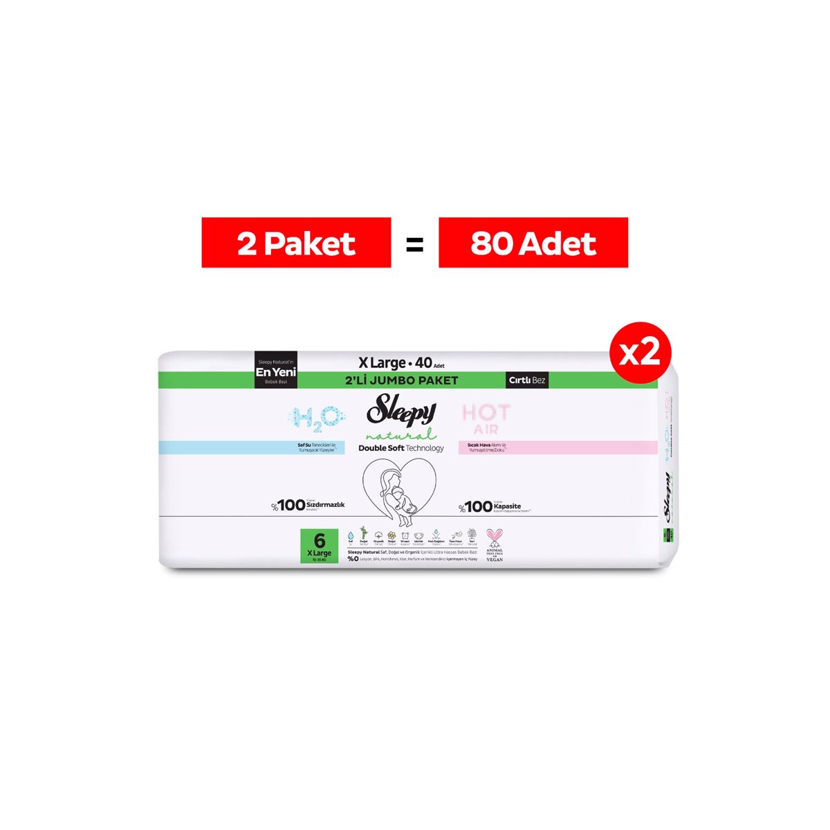 Sleepy Natural Double Soft Avantajlı Mega Paket Bebek Bezi 6 Numara Xlarge 80 Adet