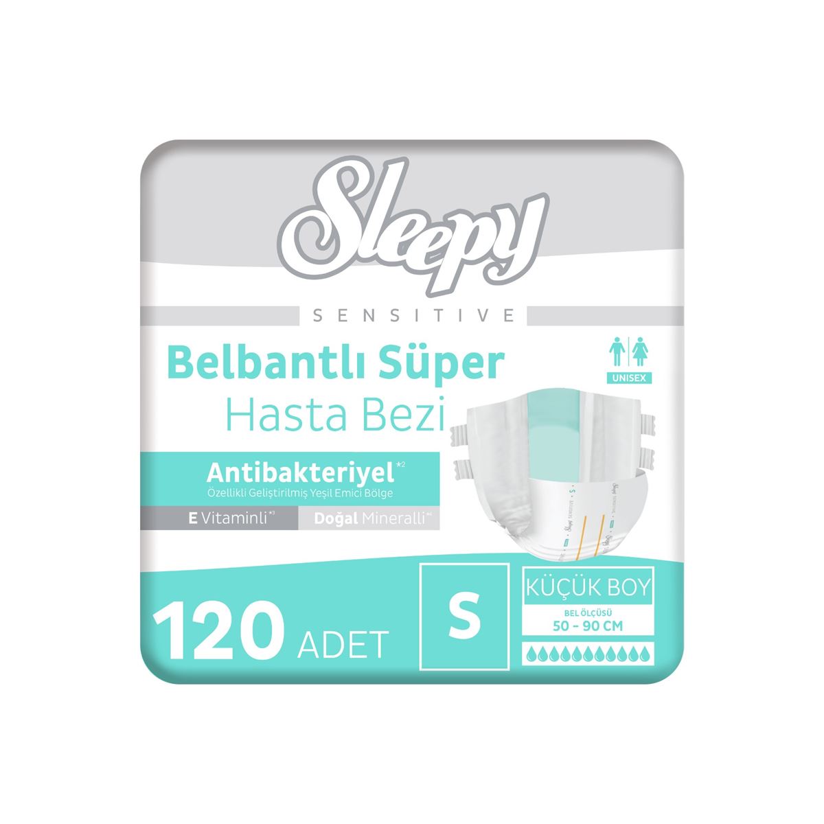 Sleepy Sensitive Antibakteriyel Süper Yetişkin Hasta Bezi Small 30x4 120 Adet