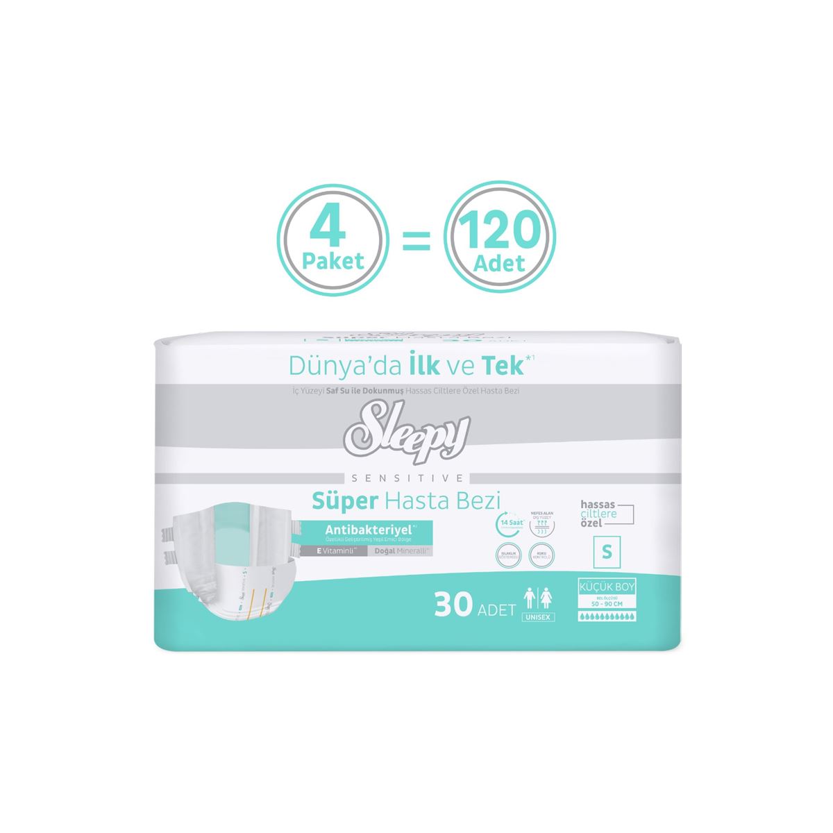 Sleepy Sensitive Antibakteriyel Süper Yetişkin Hasta Bezi Small 30x4 120 Adet