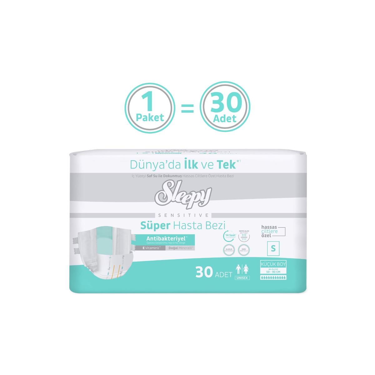 Sleepy Sensitive Antibakteriyel Süper Yetişkin Hasta Bezi Small 30 Adet