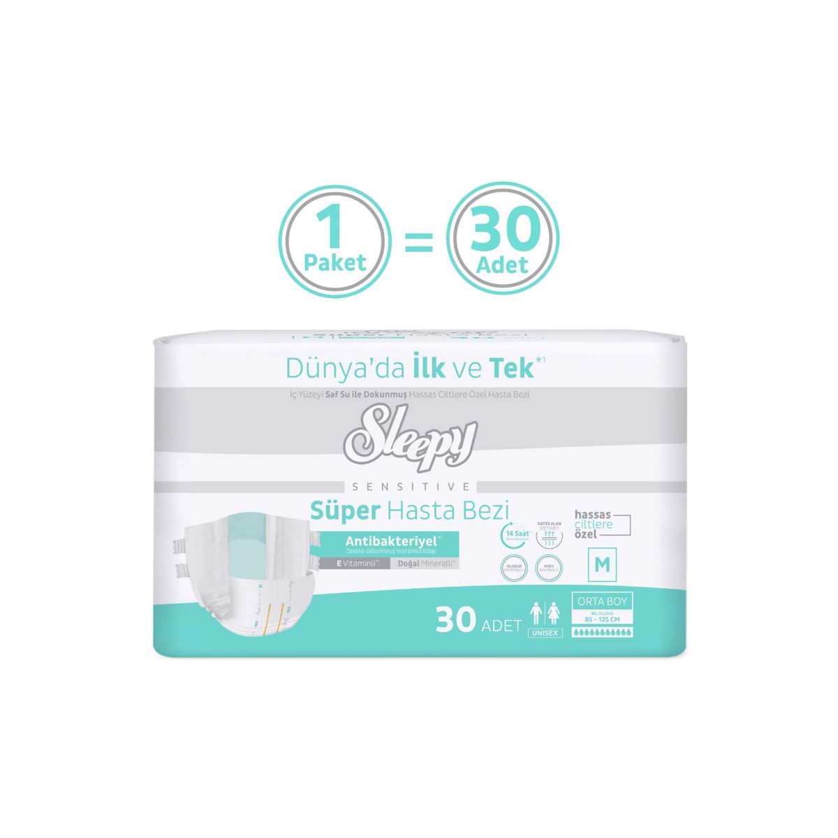 Sleepy Sensitive Antibakteriyel Süper Yetişkin Hasta Bezi Medium 30 Adet