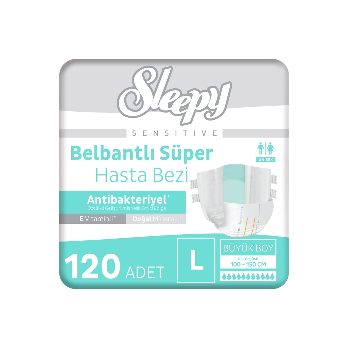 Sleepy Sensitive Antibakteriyel Süper Yetişkin Hasta Bezi Large 30x4 120 Adet