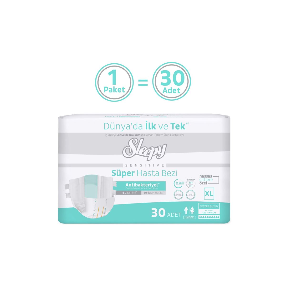 Sleepy Sensitive Antibakteriyel Süper Yetişkin Hasta Bezi Xlarge 30 Adet