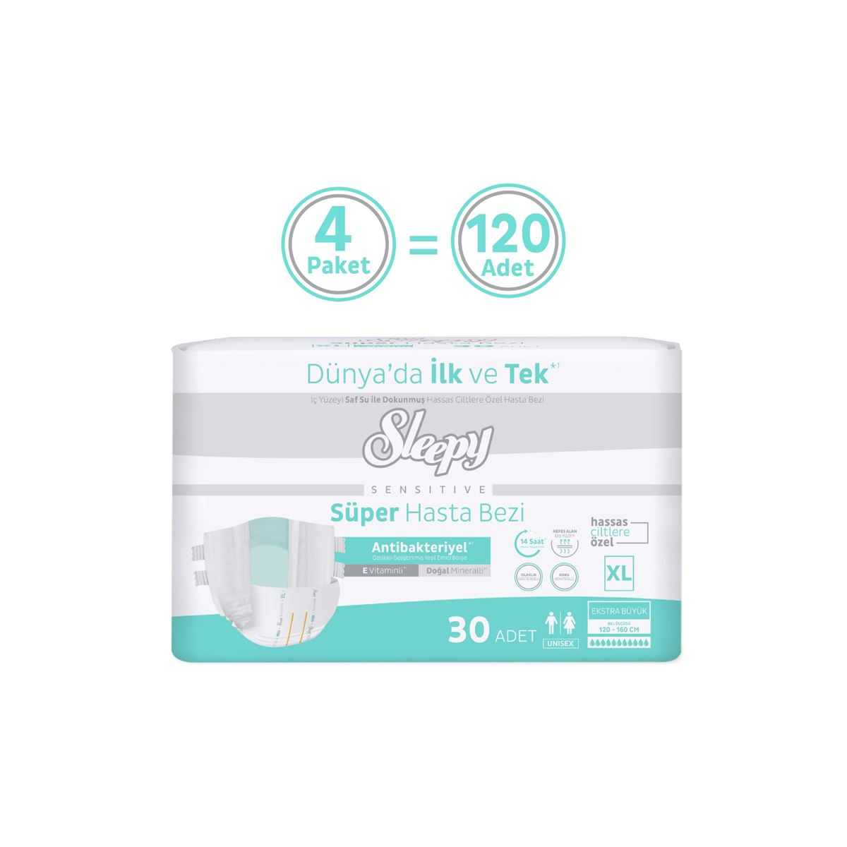 Sleepy Sensitive Antibakteriyel Süper Yetişkin Hasta Bezi Xlarge 30x4 120 Adet