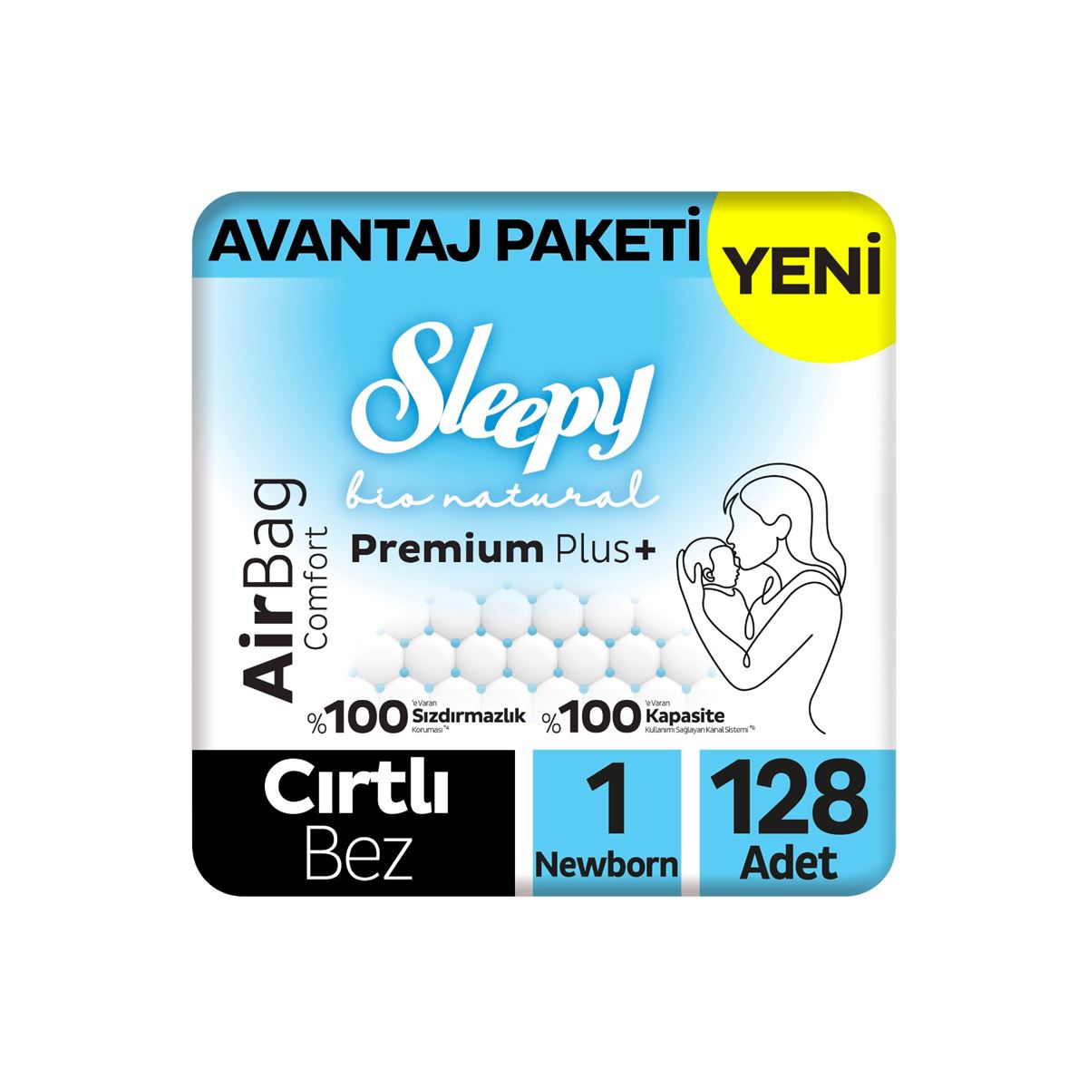 Sleepy Bio Natural Premium Plus Airbag Comfort Avantaj Paketi Bebek Bezi 1 Numara Newborn 128 Adet