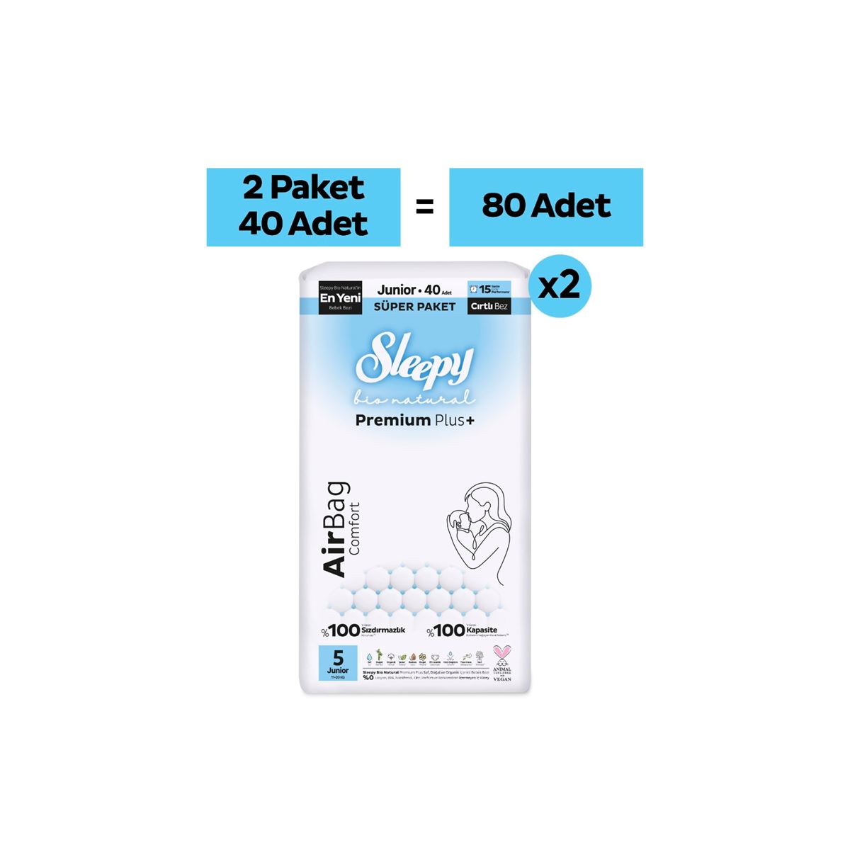Sleepy Bio Natural Premium Plus Airbag Comfort Avantaj Paketi Bebek Bezi 5 Numara Junior 80 Adet