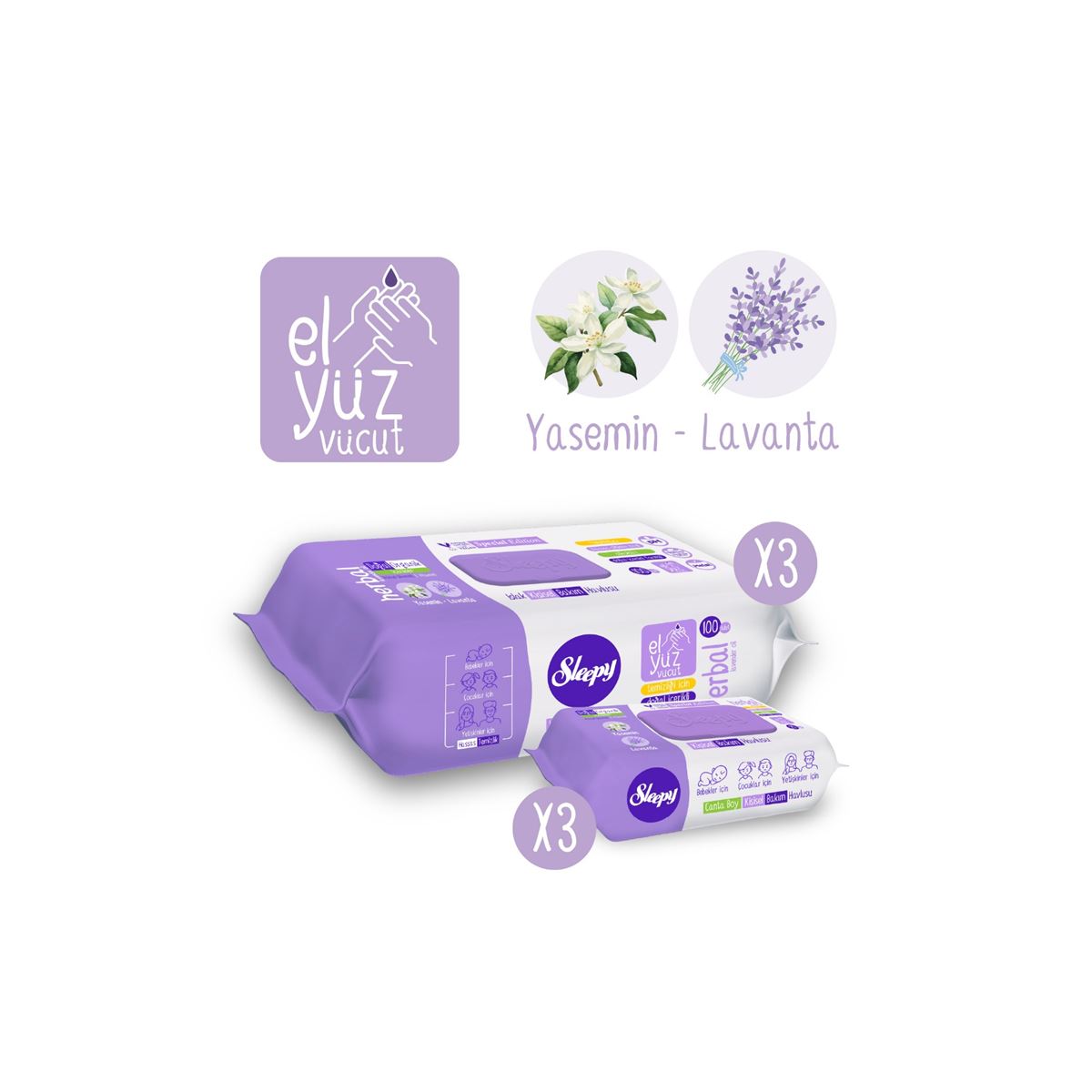 Sleepy Herbal Kişisel Bakım Havlusu 3x100 (300 Yaprak) + Çanta Boy 3x25 (75 Yaprak)