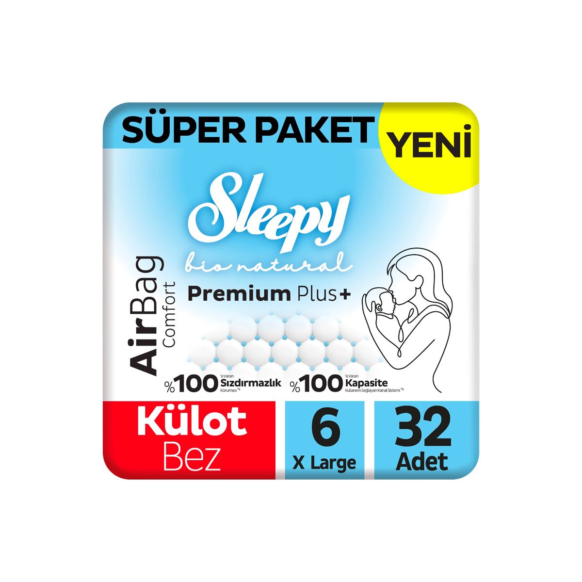 Sleepy Bio Natural Premium Plus Airbag Comfort Süper Paket Külot Bez 6 Numara Xlarge 32 Adet