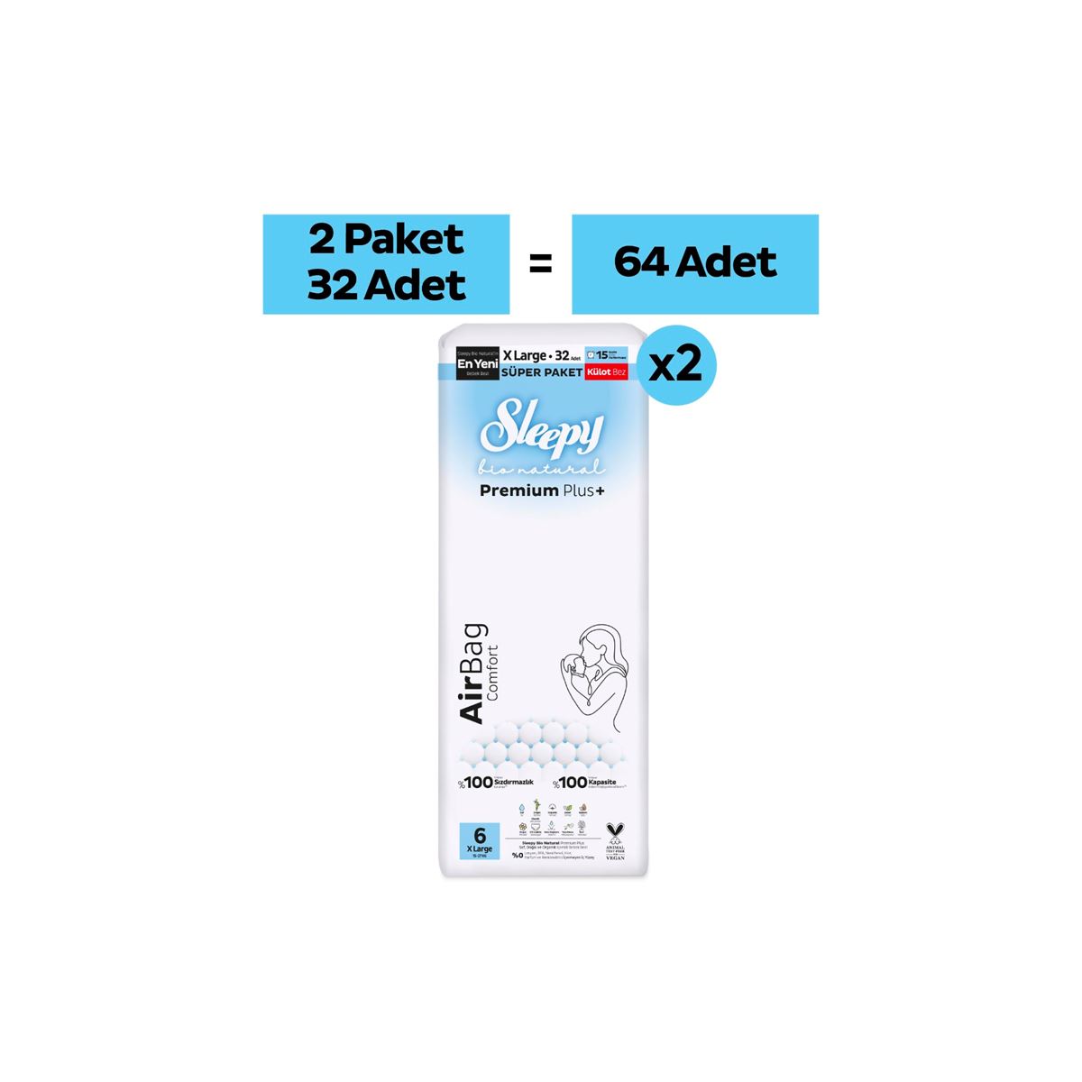Sleepy Bio Natural Premium Plus Airbag Comfort Avantaj Paketi Külot Bez 6 Numara Xlarge 64 Adet
